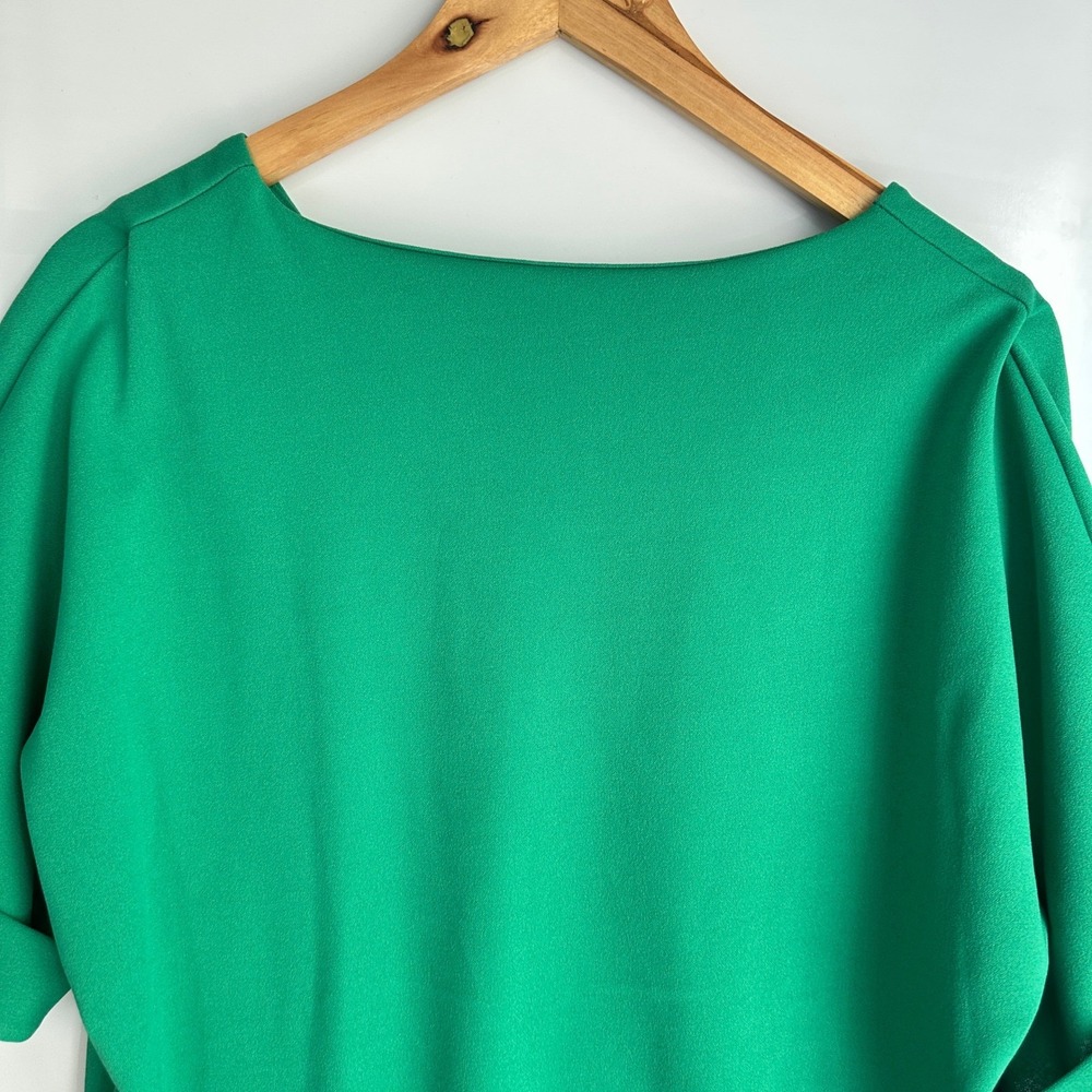 2 Hearts Shift Dress Green Dolman Sleeve Made in USA Medium Office Chic - Picture 7 of 9